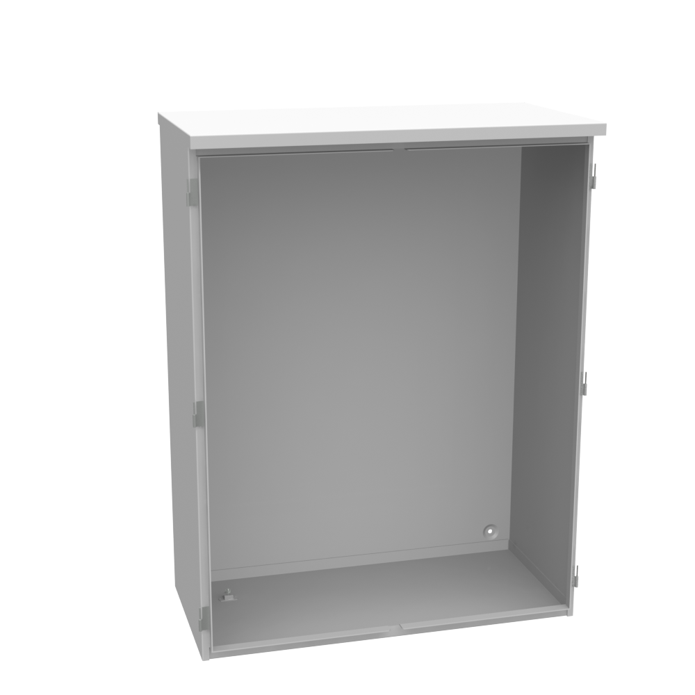 42x15x32 Hinge Cover Type 3R UL Listed Steel No Knockouts ANSI 61 GRAY Lift Off Hinges Double Doors Handle on Right Padlocking 3PT Handle Drip Shield