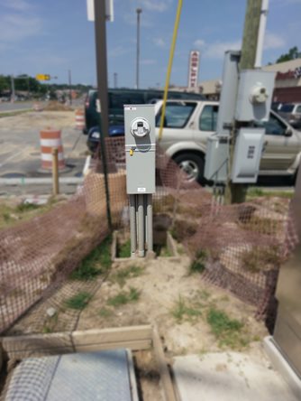 The front of a Milbank U6221 meter main pedestal installed in Gambills, Maryland.