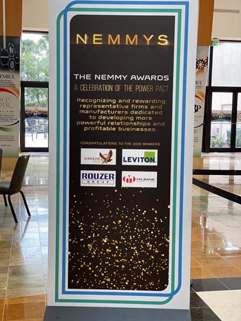 A stand-up sign promoting the NEMMY awards at the NEMRA conference.
