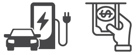 Illustration of EV charging capabilities and ATM services.