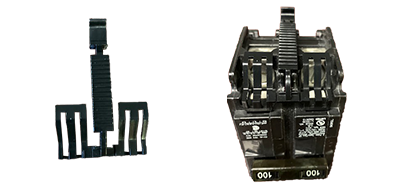 An insulator that goes over live components to make a meter main compliant with NEC 2020.