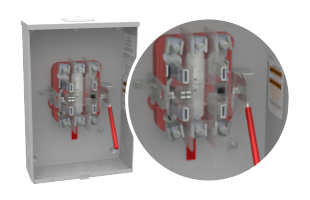 Close up on a rendering of a heavy duty meter socket and what the lever bypass looks like.