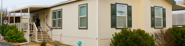 The exterior of a mobile home.
