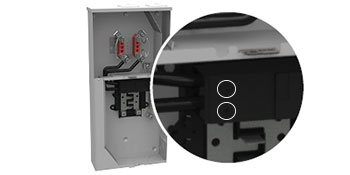 A rendering of a Milbank meter main with a zoomed in look at bushing that provides protection from live parts.