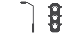 Illustration of a light pole and traffic light.